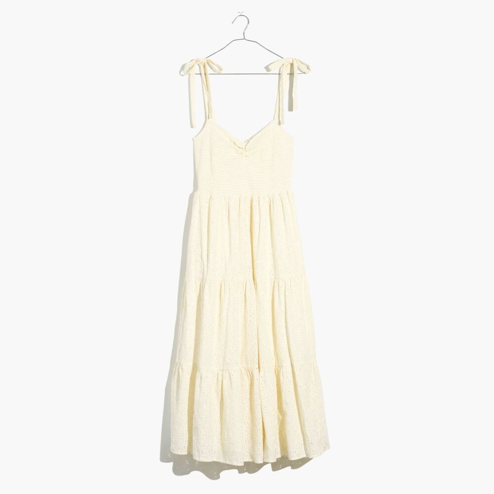 Madewell Cream Eyelet Midi Dress with Tie Straps